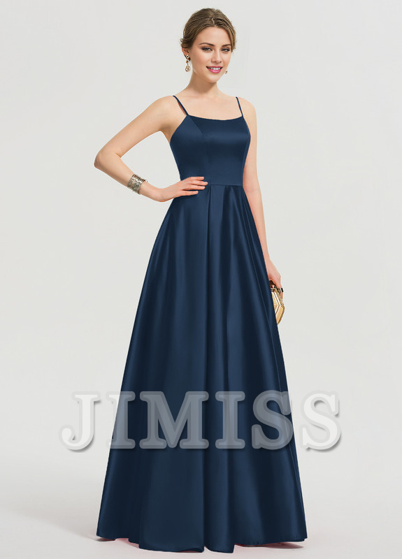 A-shaped square floor mopping satin and floor length Prom dress