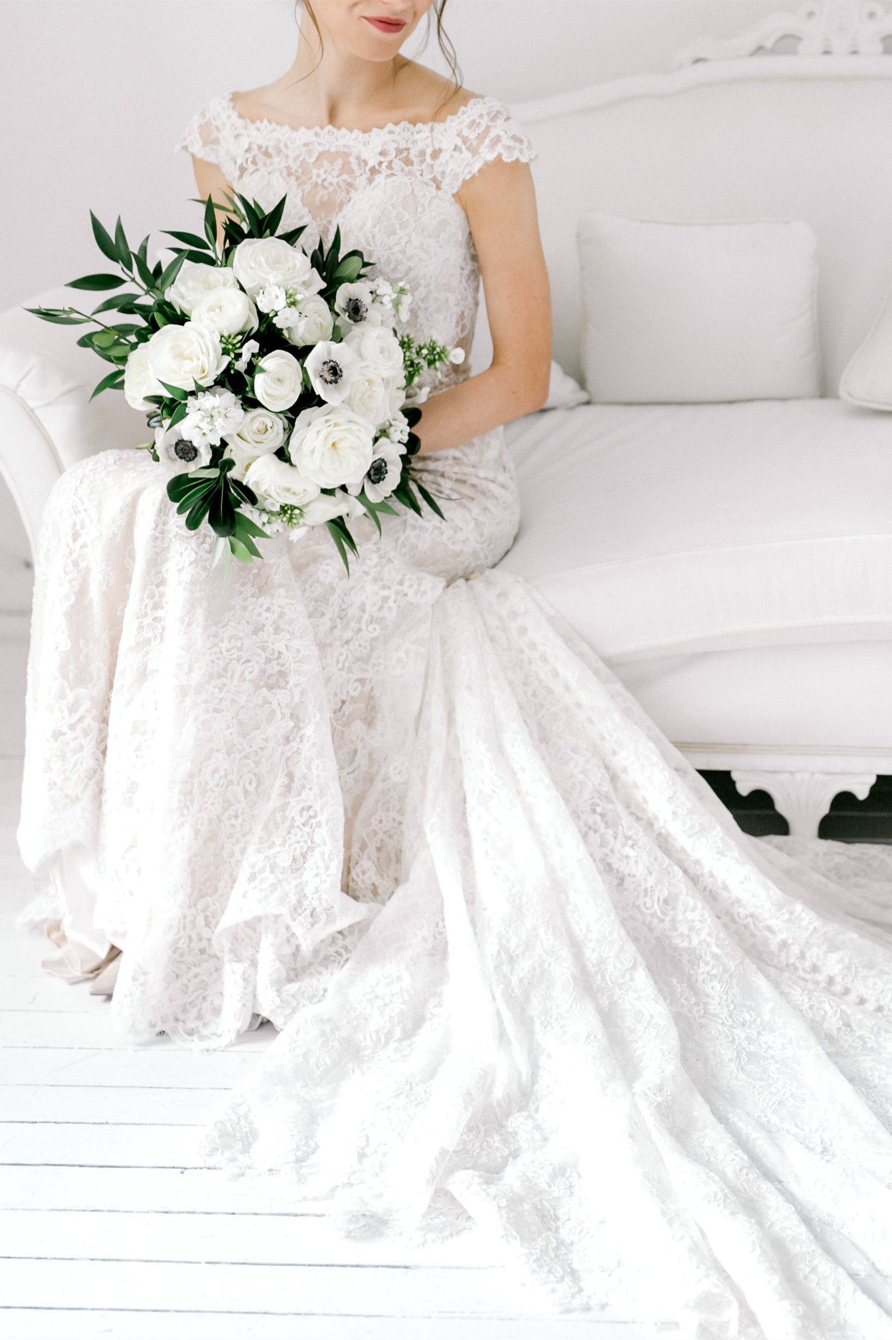 Elegant Sheer Back Cap Sleeves Ivory Wedding Dress