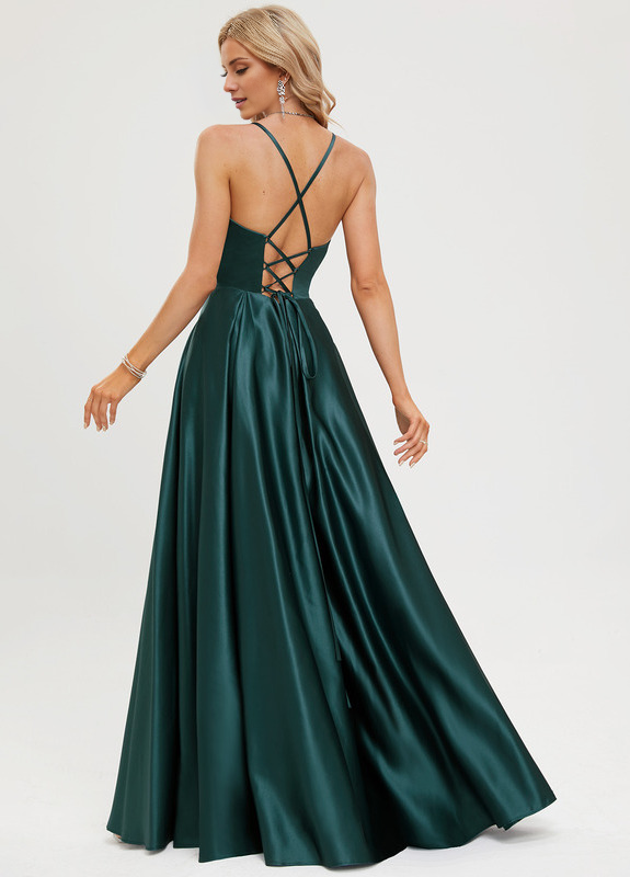 A-line sweetheart floor length satin prom dress