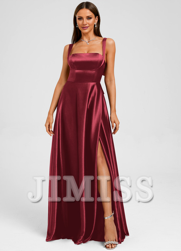 Bow A-line straight satin and floor length Prom dress