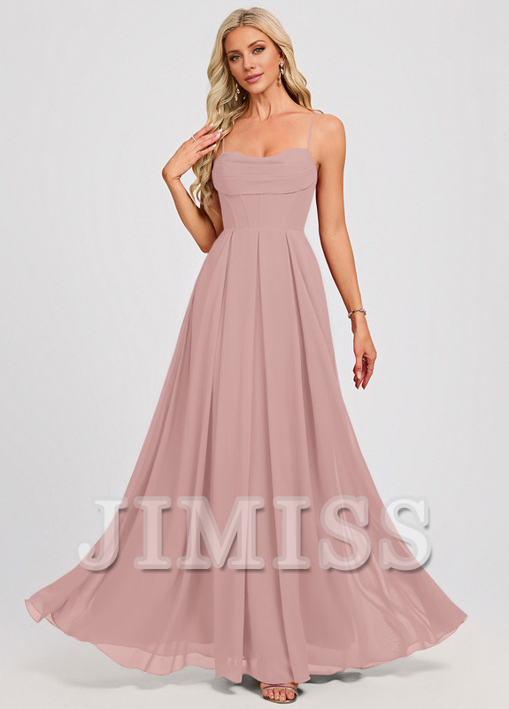 A-line sweetheart pleated floor-length chiffon prom dress