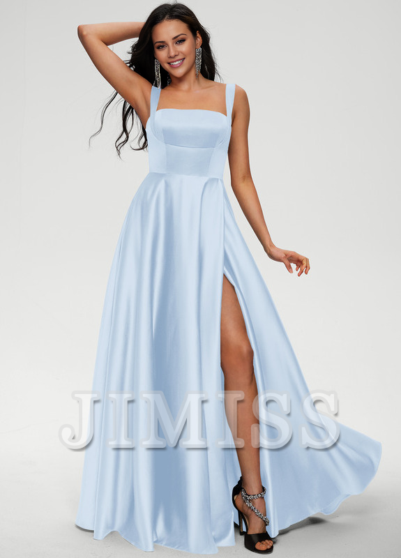 Bow A-line floor-length satin prom dress