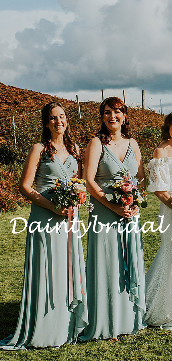 Sexy Spaghetti Strap V-neck Floor Length Chiffon Bridesmaid Dresses.DB10771