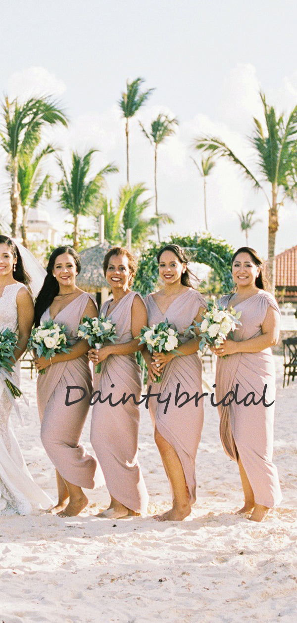 Simple Sexy V-neck Sleeveless Mermaid Slit Wedding Party Dresses Bridesmaid Dresses.DB10705