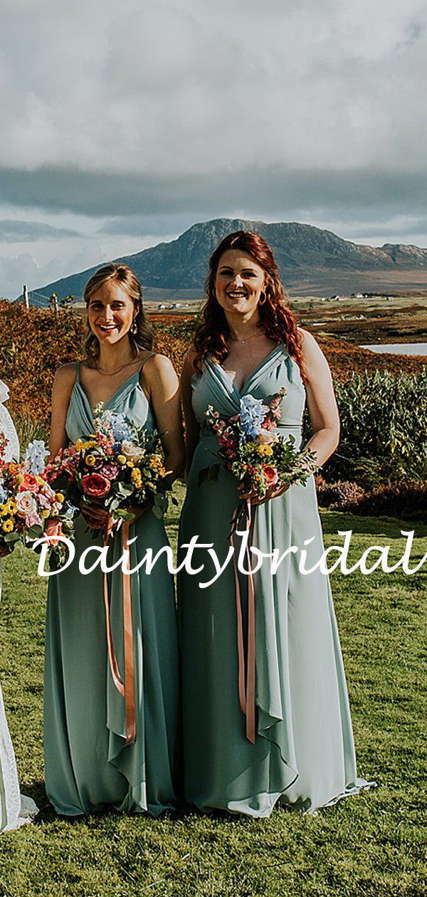 Sexy Spaghetti Strap V-neck Floor Length Chiffon Bridesmaid Dresses.DB10771