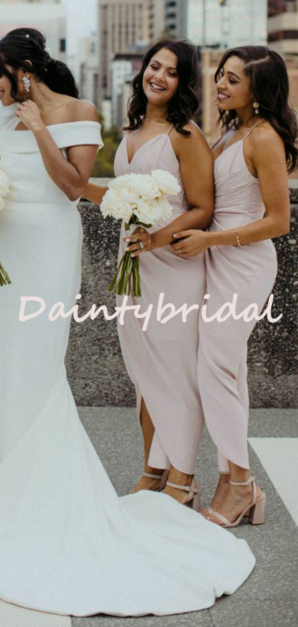 Sexy V-neck Mermaid Side Slit Simple Evening Dresses Bridesmaid Dresses.DB10729