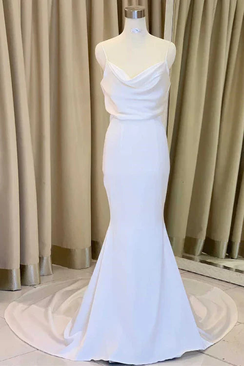 Aimishang Elegant White A-Line Long Wedding Dress Simple Sleeveless Solid Color