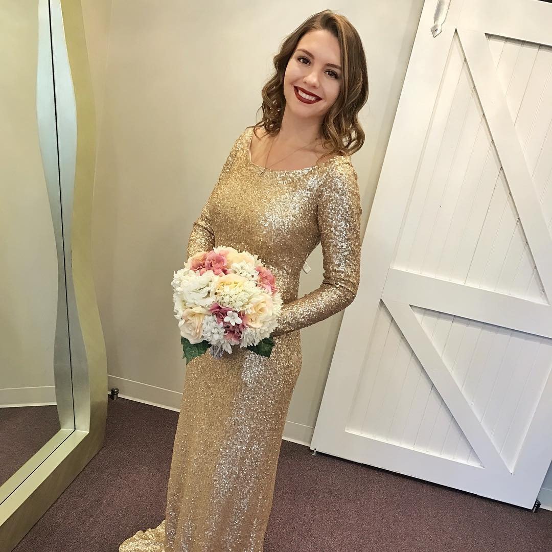 Long Sleeves Gold Sequin Bridesmaid Dresses