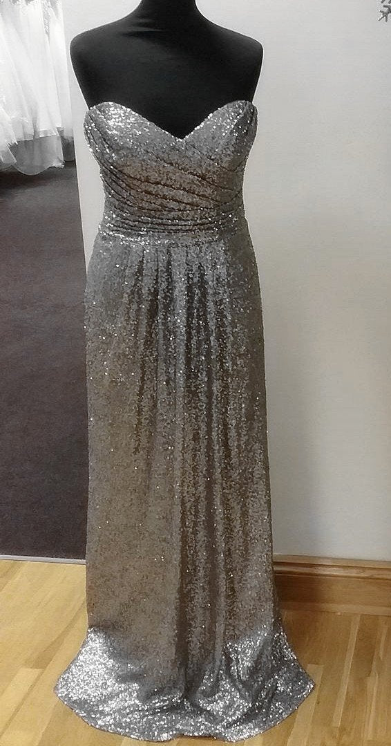 Long Silver Sequins Bridesmaid Dresses