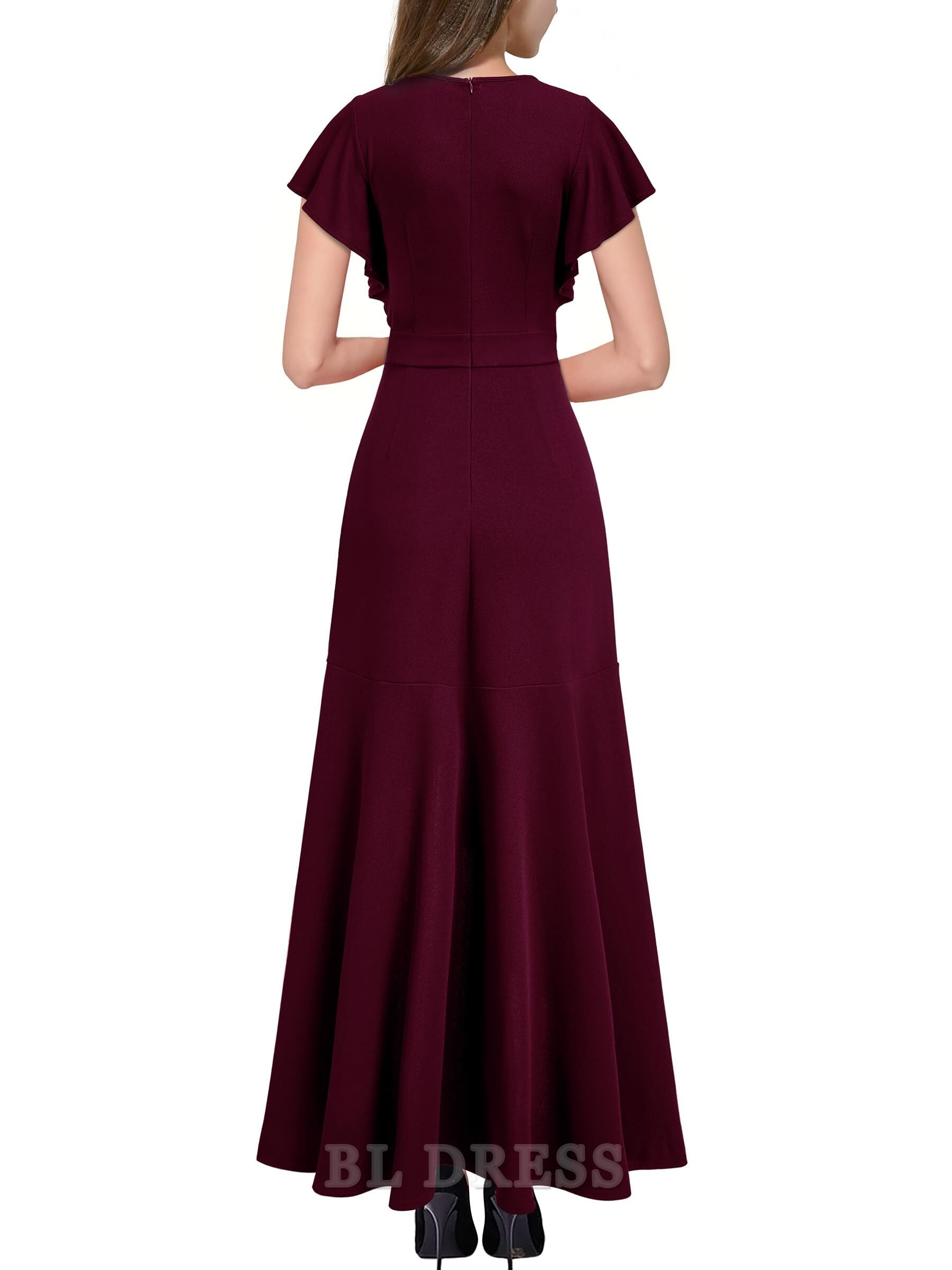 A-line V Neck Ruffle Split formal dresses Bridesmaid Dresses evening gown Prom Dress