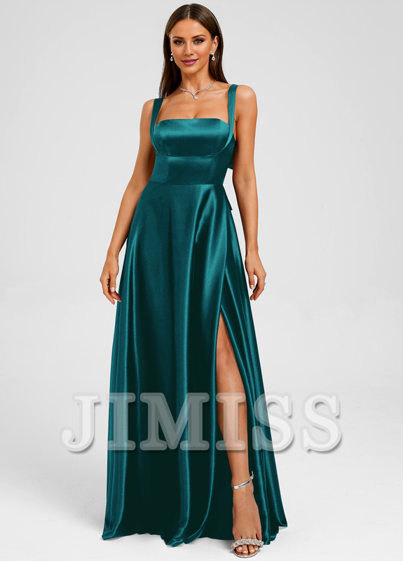 Bow A-line straight satin and floor length Prom dress