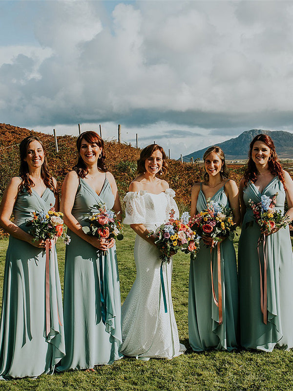 Sexy Spaghetti Strap V-neck Floor Length Chiffon Bridesmaid Dresses.DB10771