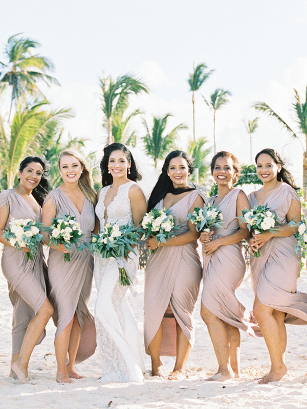 Simple Sexy V-neck Sleeveless Mermaid Slit Wedding Party Dresses Bridesmaid Dresses.DB10705