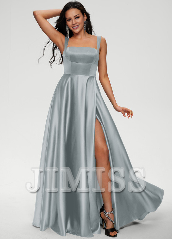 Bow A-line floor-length satin prom dress