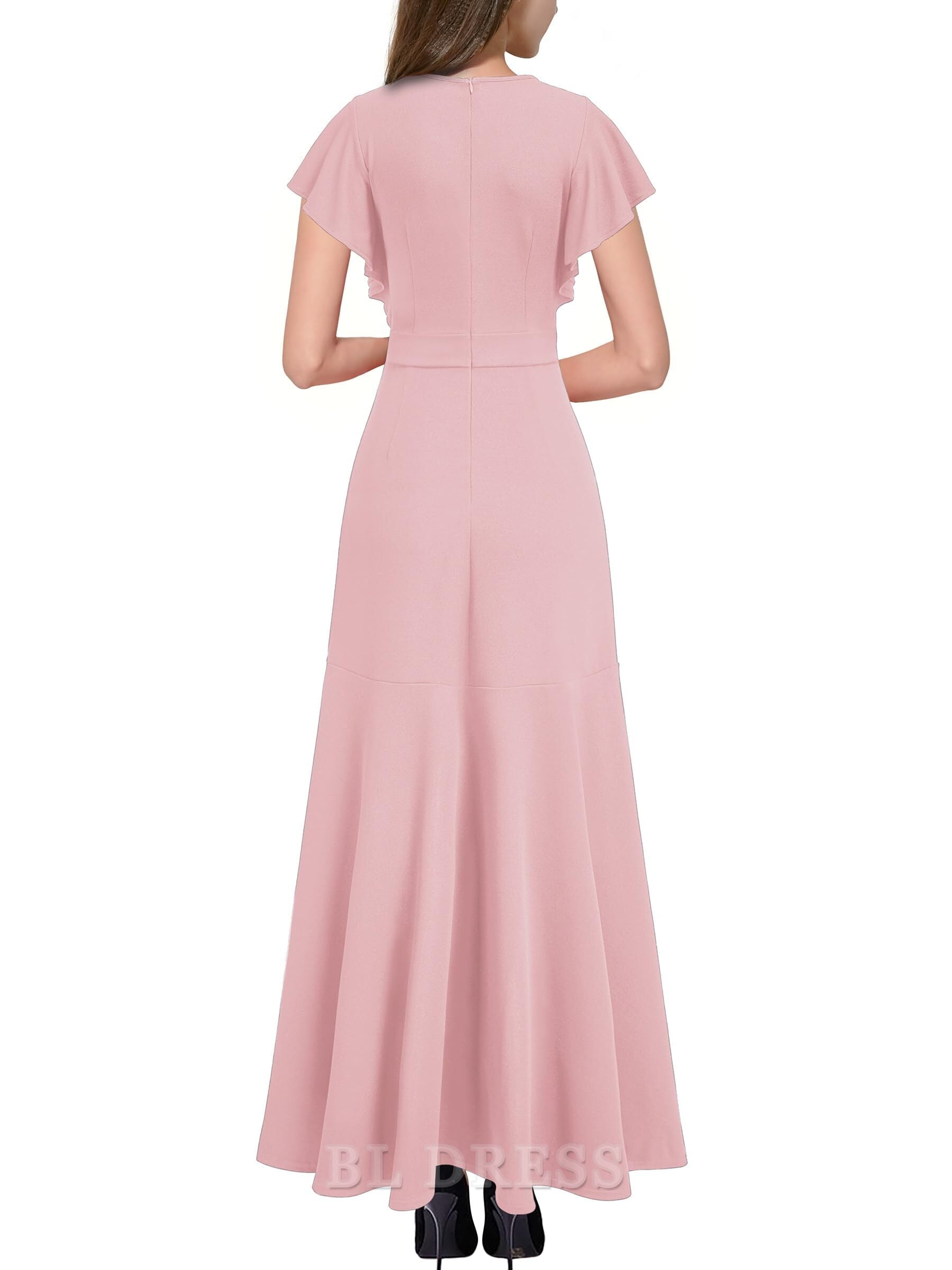 A-line V Neck Ruffle Split formal dresses Bridesmaid Dresses evening gown Prom Dress