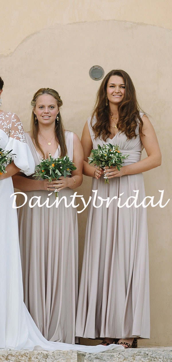 Simple V-neck Floor Length Long Bridesmaid Dresses.DB10772