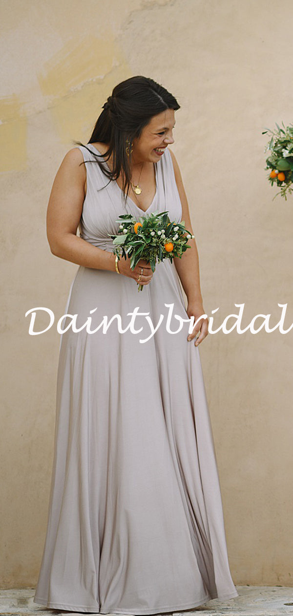 Simple V-neck Floor Length Long Bridesmaid Dresses.DB10772