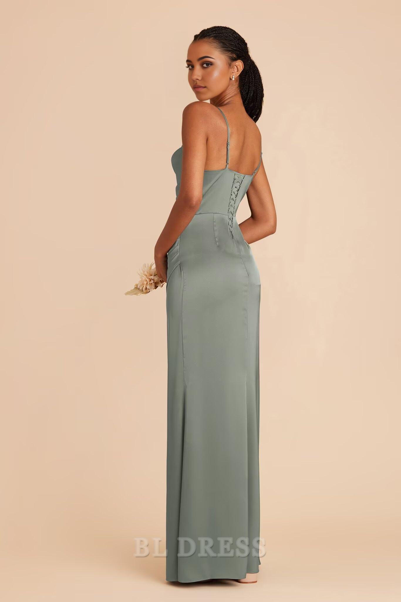 Mermaid Cowl Neck Spaghetti Straps formal dresses evening gown Bridesmaid Dresses with Slit