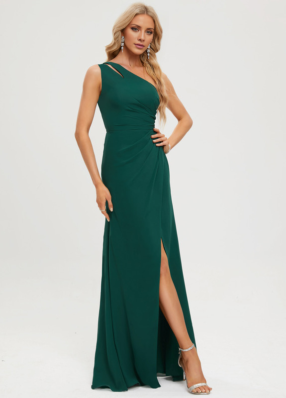 Tight/straight one-shoulder floor-length chiffon prom dress