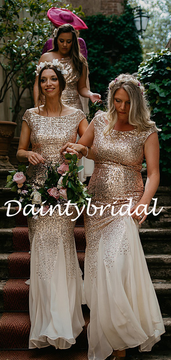Simple Sweetheart Mermaid Tulle Sequin Long Bridesmaid Dresses.DB10773