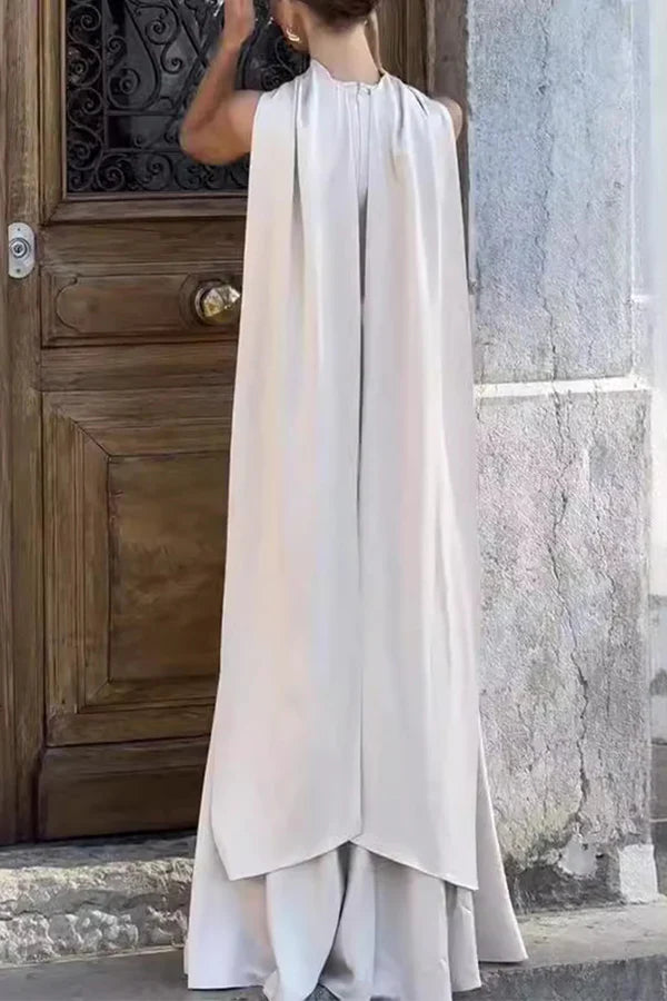 Elegant solid color patchwork O-neck evening dress