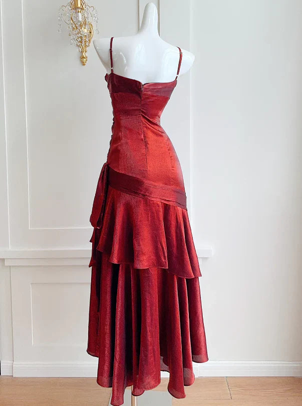 Aimishang Elegant Dresses Gowns Evening Dresses Spaghetti Straps Burgundy Mermaid Long Prom Dress Formal Party Gown