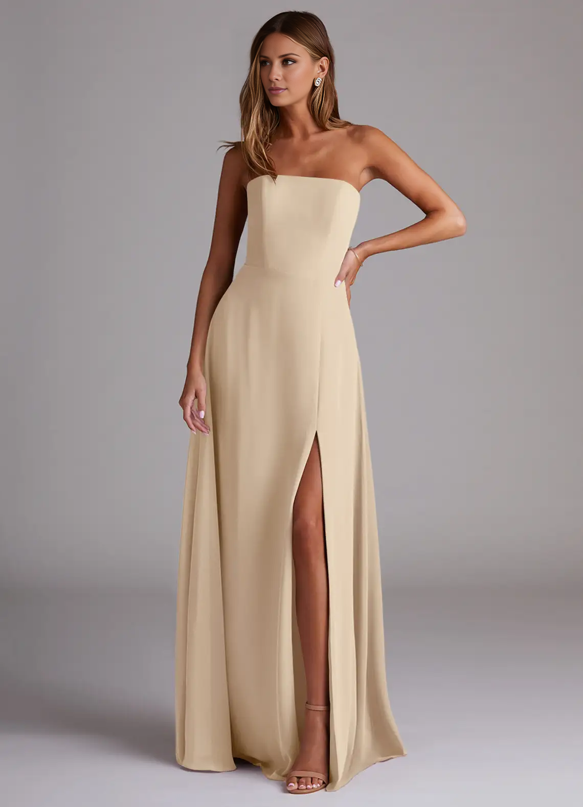 A-line side seam chiffon side slit and floor length bridesmaid dress - Jimiss Dress