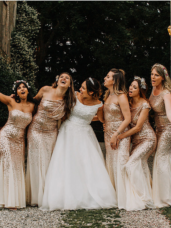 Simple Sweetheart Mermaid Tulle Sequin Long Bridesmaid Dresses.DB10773