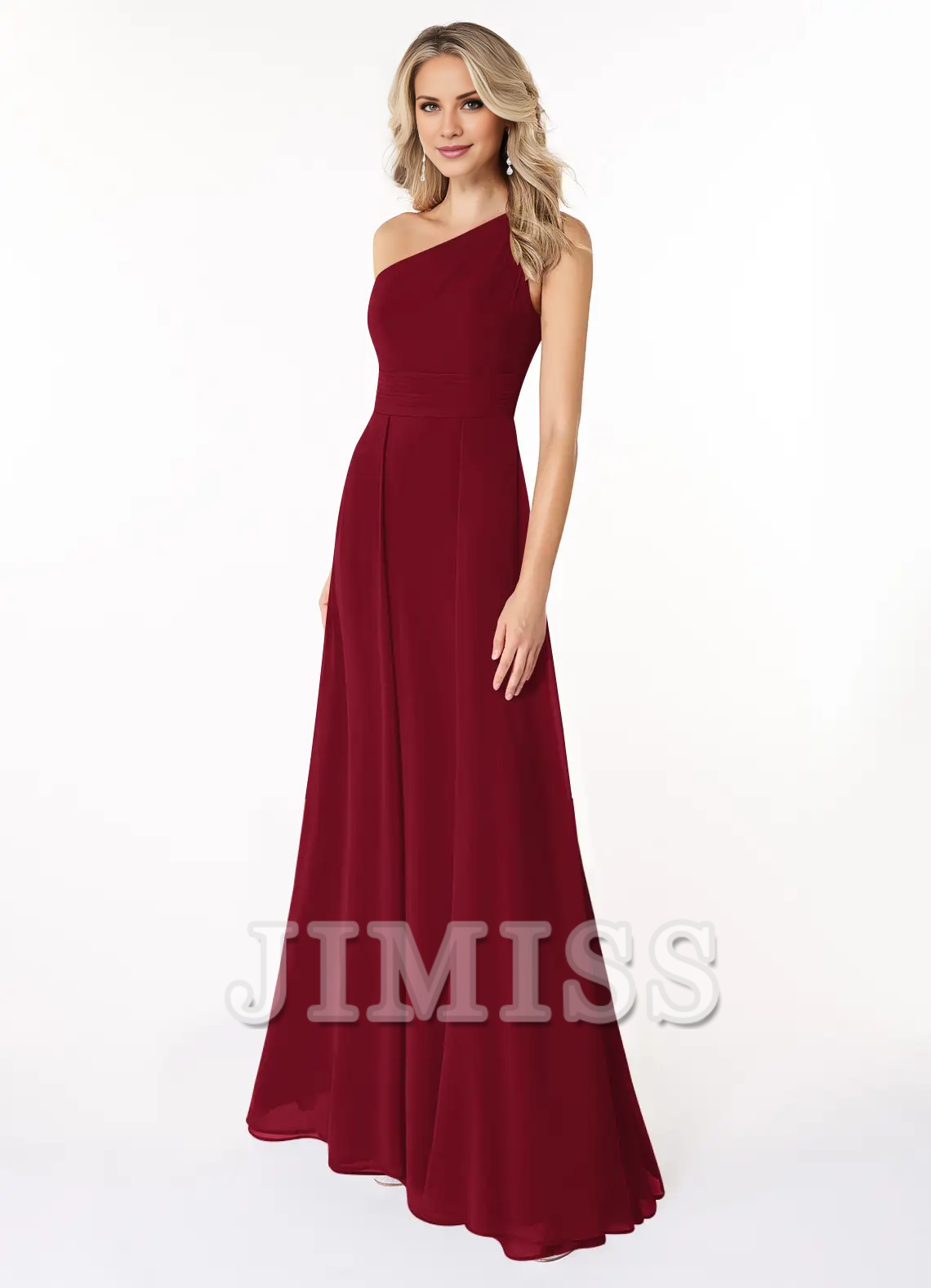 A-line shoulder chiffon dress and floor length bridesmaid dress - Jimiss Dress