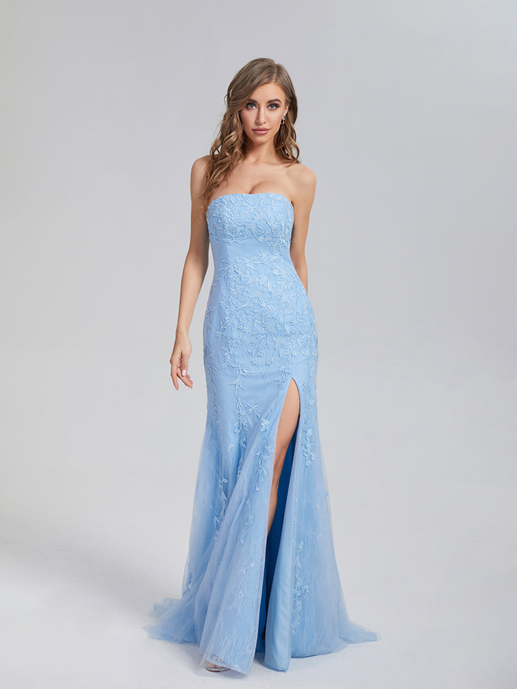 Trumpet/Mermaid Strapless Appliques Lace Prom Dresses