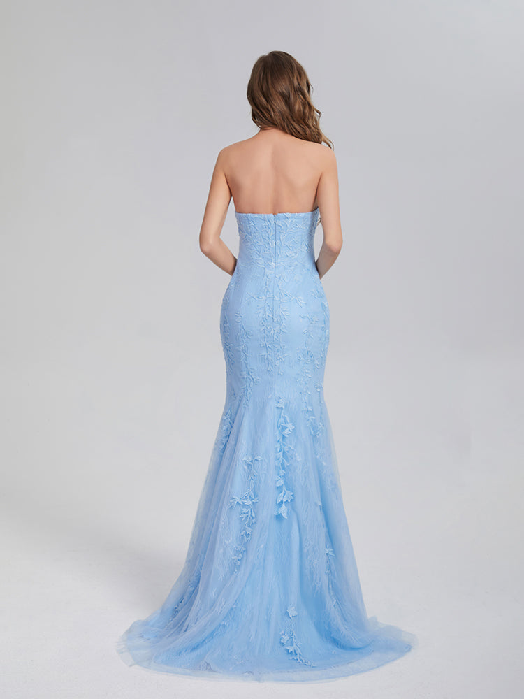 Trumpet/Mermaid Strapless Appliques Lace Prom Dresses