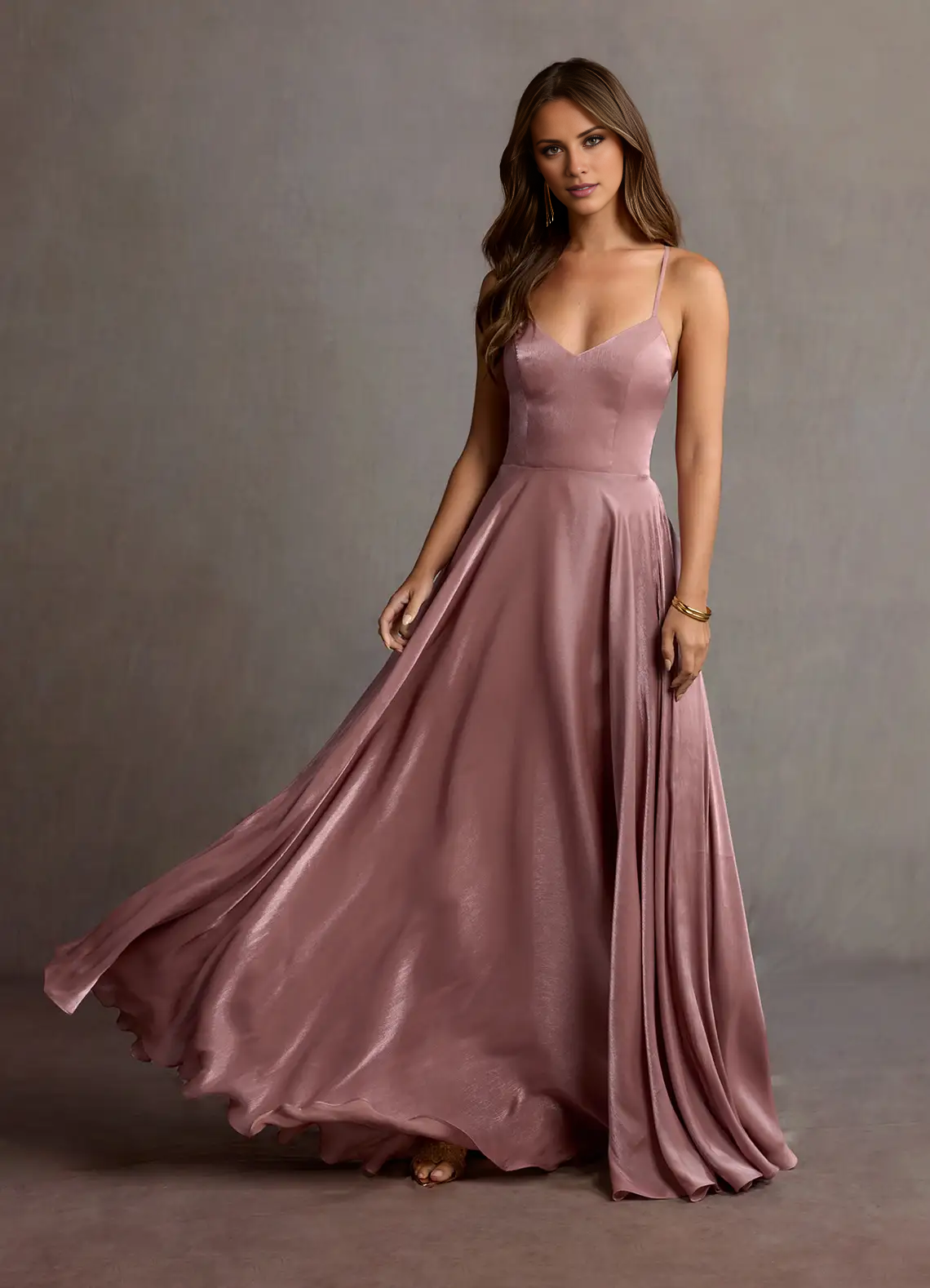 Jimiss slim shoulder strap V-neck backless side slit and floor length Prom dress