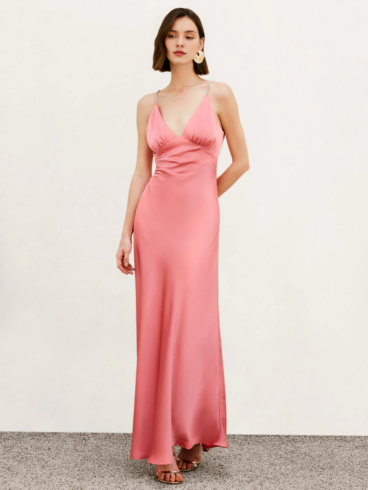 Pleated backless camisole long gown evening dresses