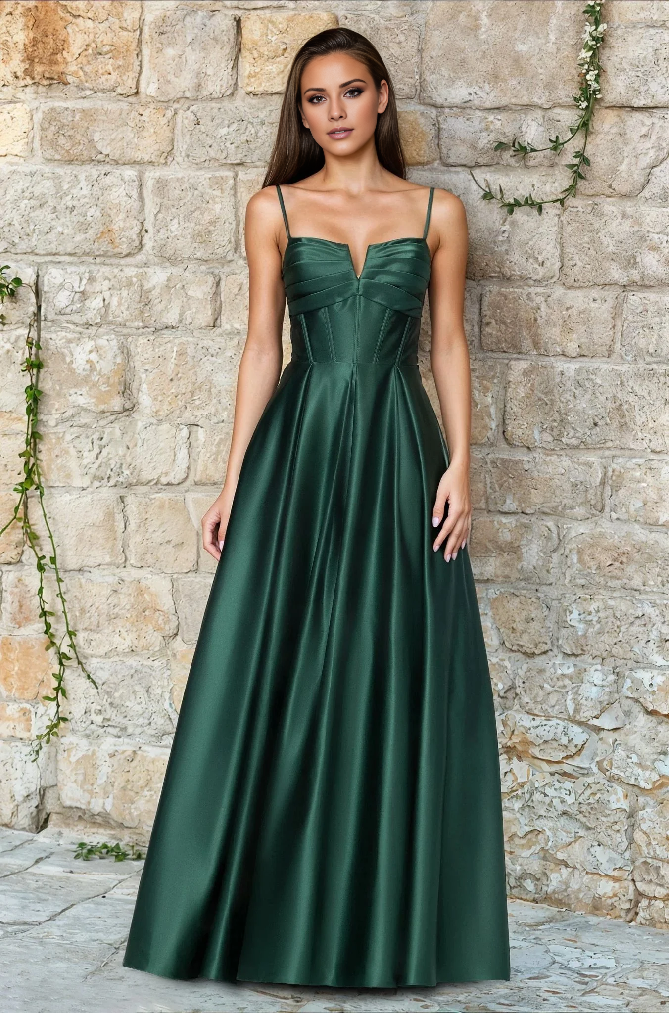 Jimiss A-line V-neck slim shoulder strap backless and floor length evening dress