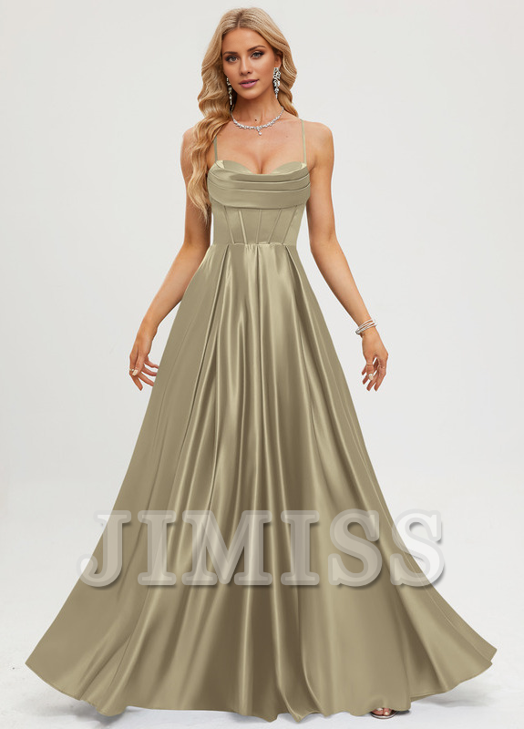 A-line sweetheart floor length satin prom dress