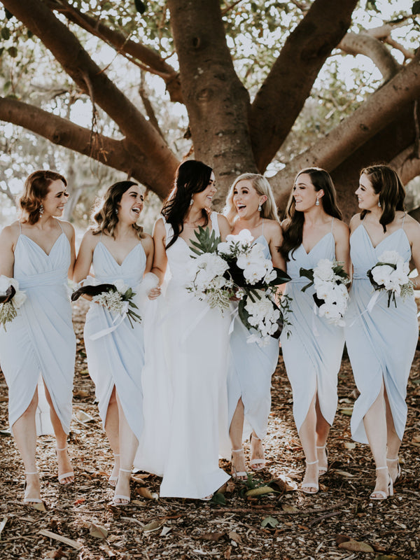 Simple V-neck Spaghetti Strap Side Slit Short Bridesmaid Dresses.DB10040