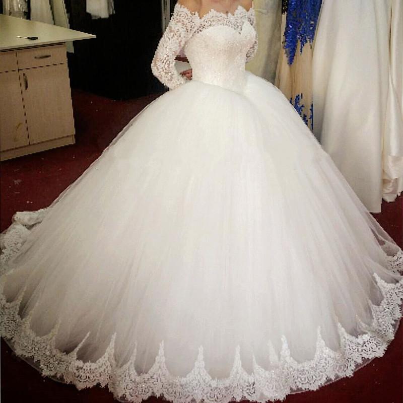 Elegant Off The Shoulder Wedding Dresses Ball Gowns Long Sleeves
