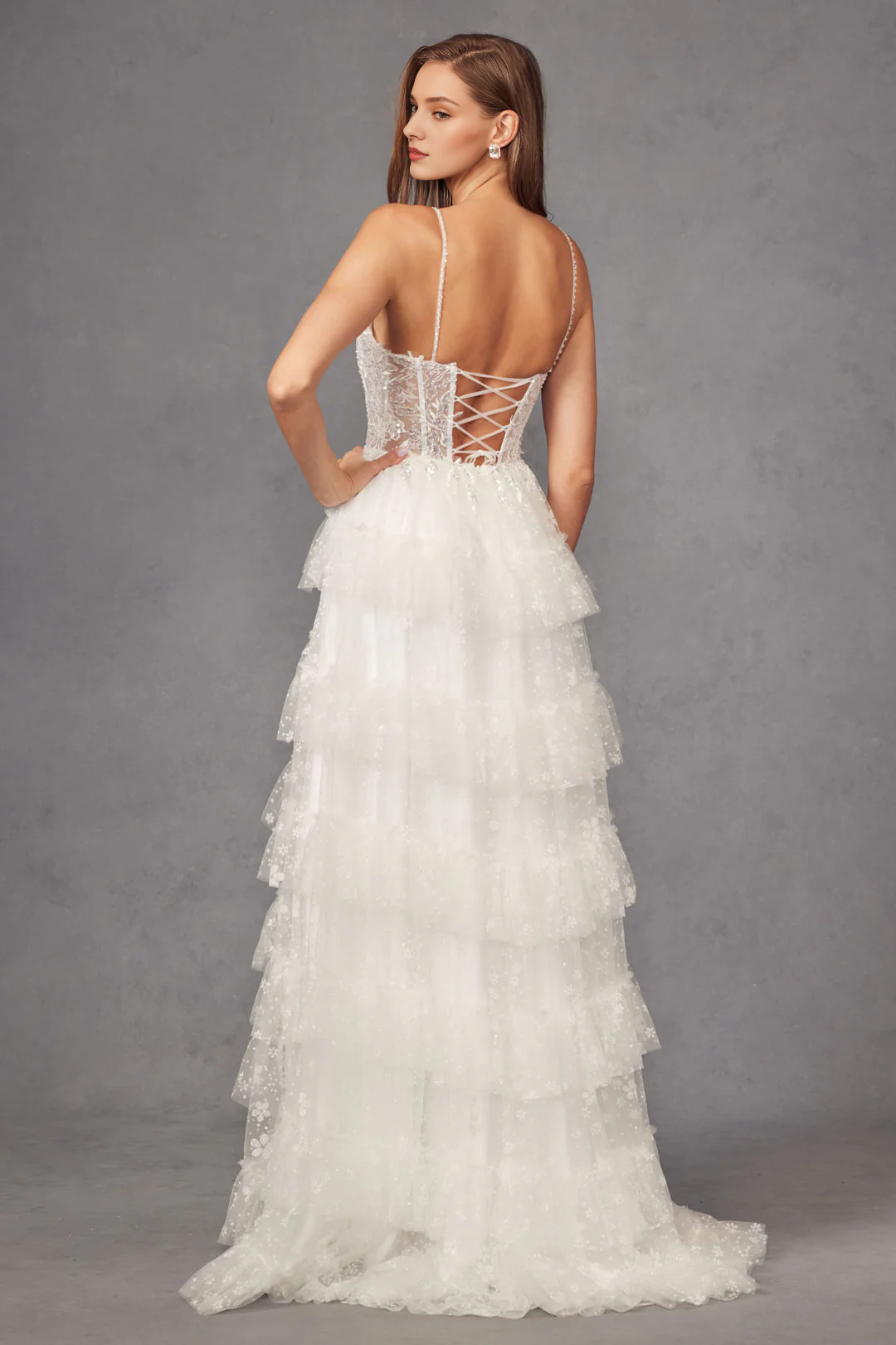 Flash decal white long sleeveless tight corset wedding dress