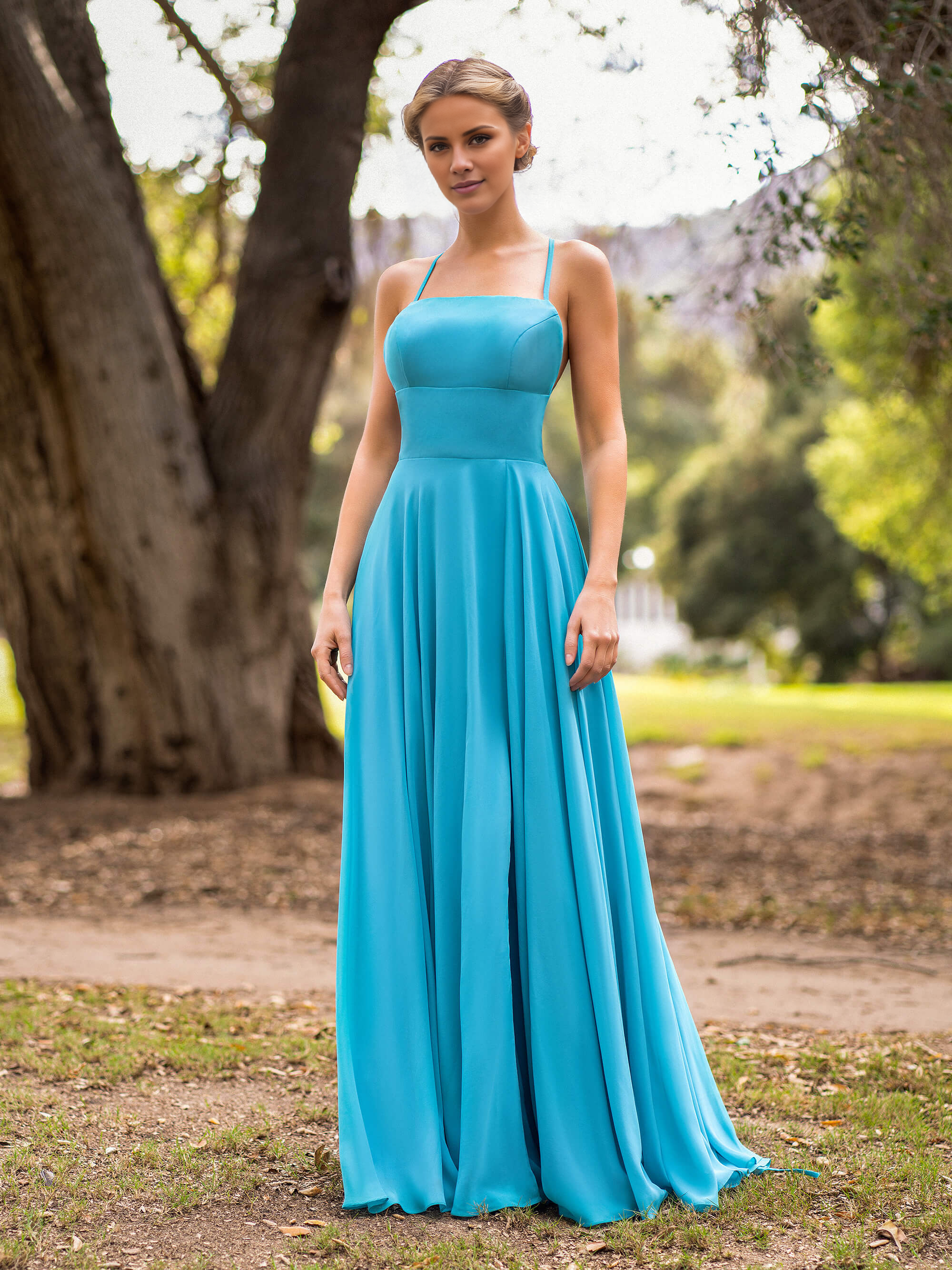 A-line straight tube chiffon and floor length hollow back and floor length formal dress