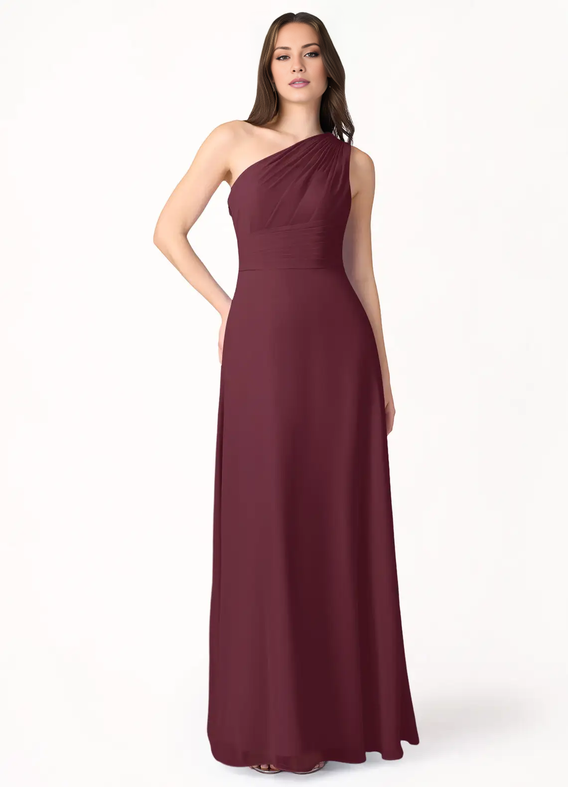 A-line shoulder chiffon and floor length evening dress