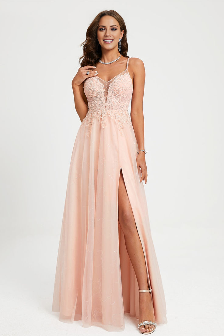 Ball dress princess V-neck and lace chiffon evening gown