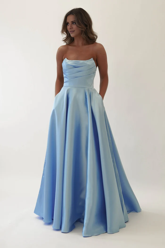Off shoulder satin backless side slit long Prom dress - Jimiss Dress