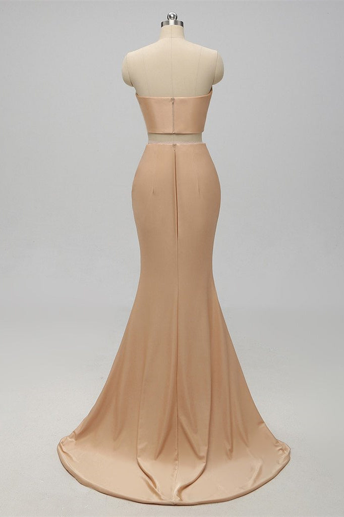 Elegant Two Piece Strapless Champagne Bridesmaid Dress