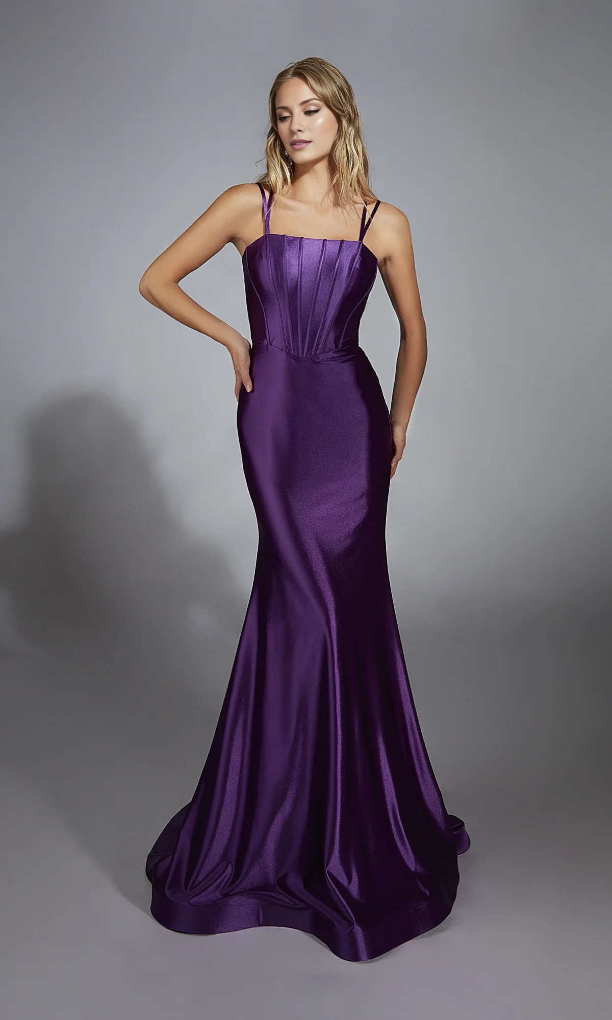 Jimiss mermaid square neck slim shoulder strap backless and floor length evening dress