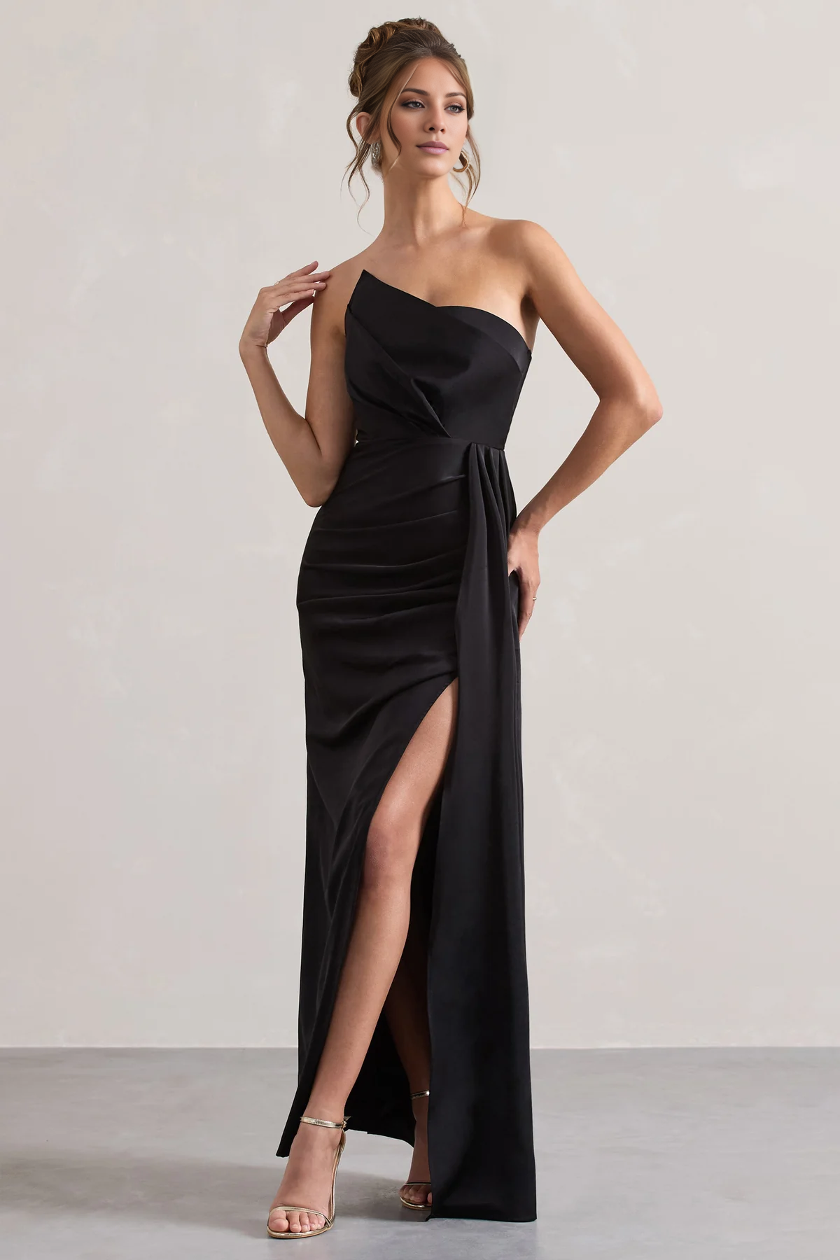 Satin strapless backless slit and floor length evening dress - Jimiss Dress