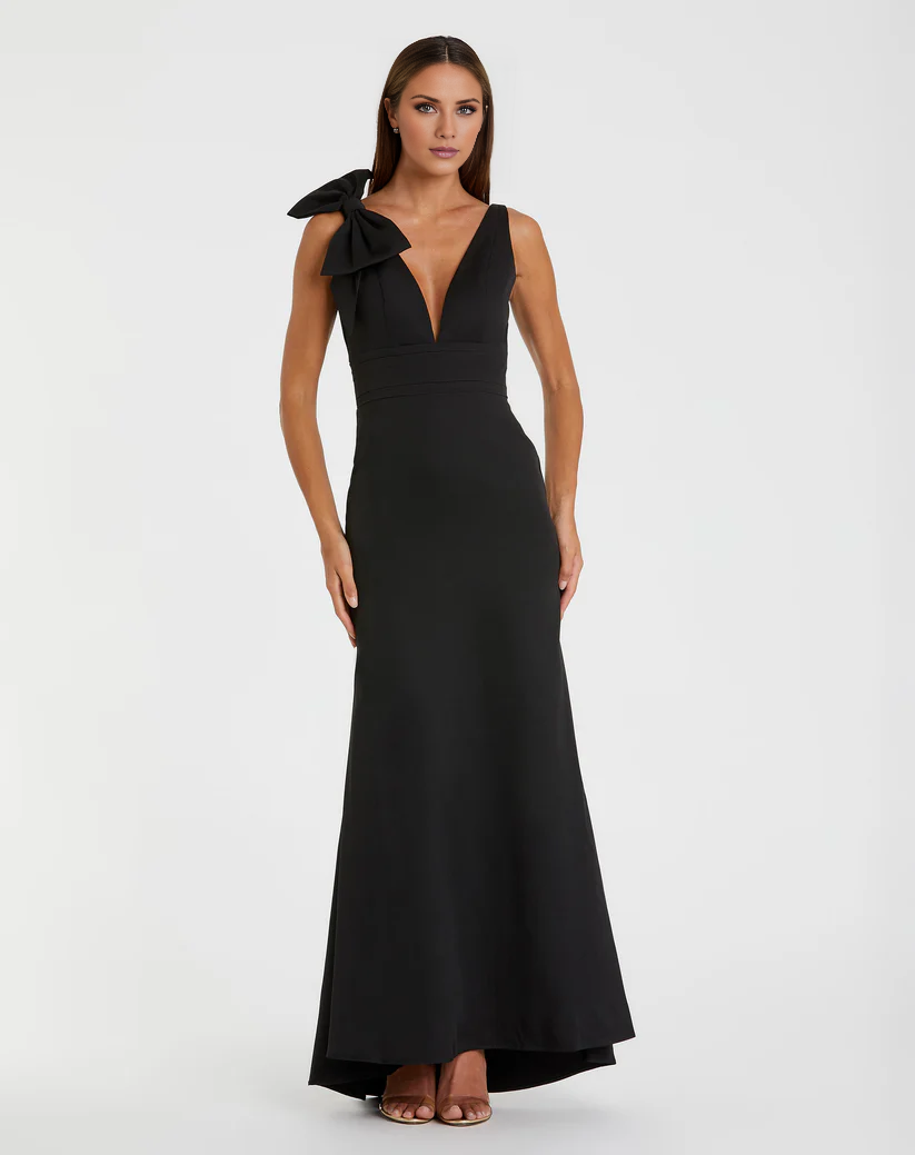 Mermaid sleeveless V-neck bow floor-length evening dress