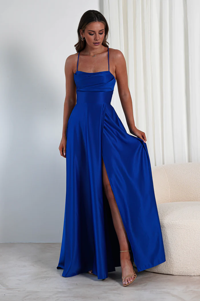Thin shoulder strap with exposed back side slit and floor length Prom Dress - Jimiss Dress