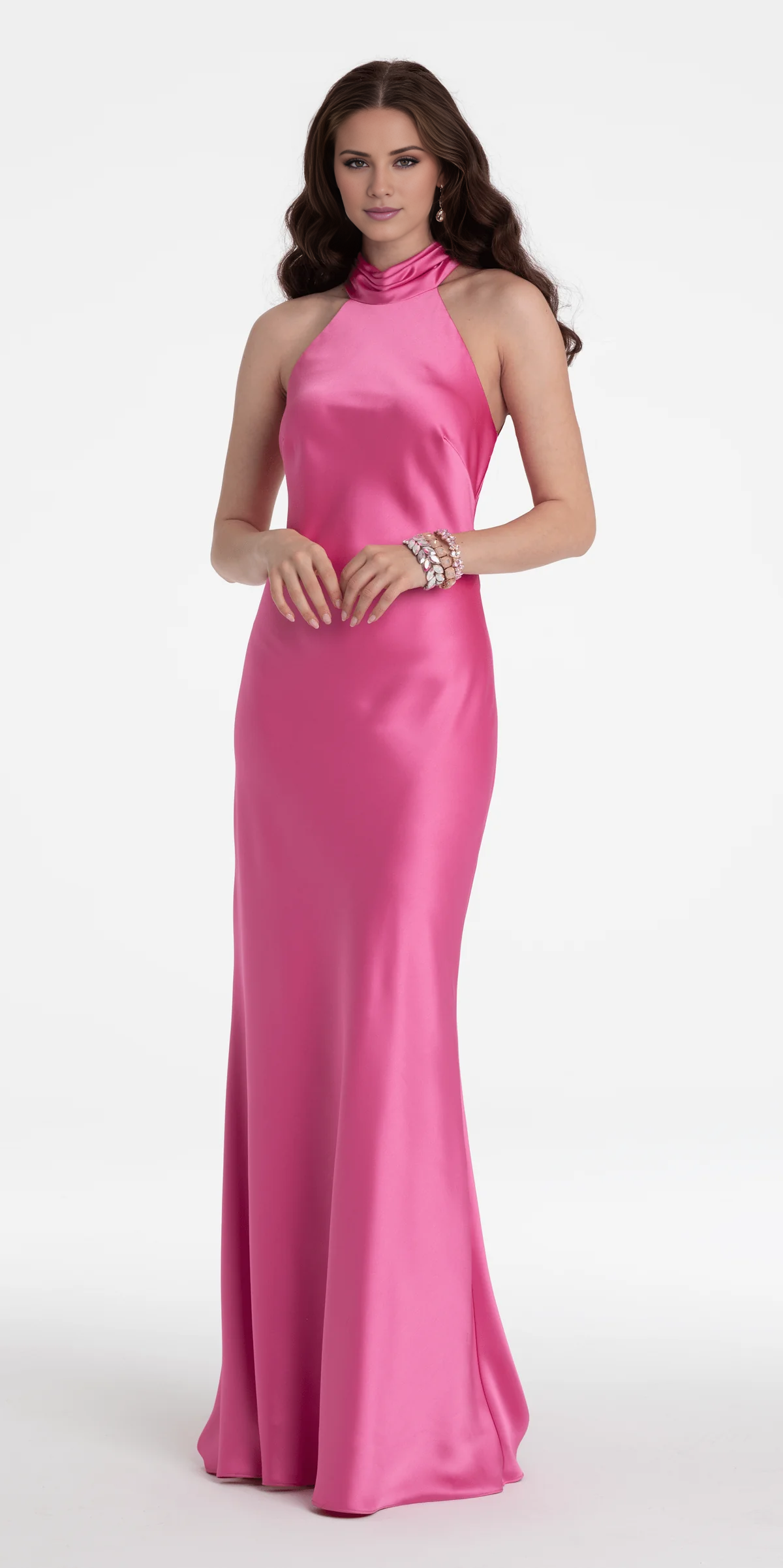 Jimiss halter neckline satin backless and floor length Prom dress
