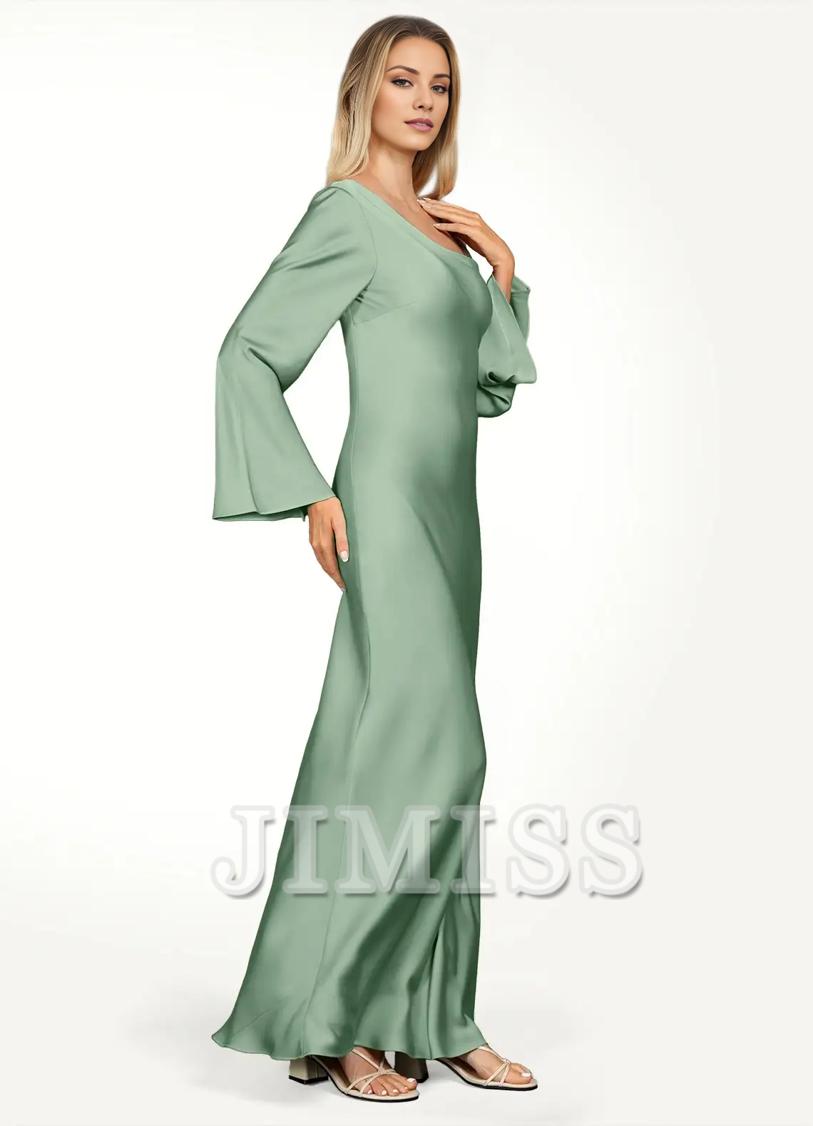 Asymmetric single shoulder collar satin and floor length evening dress