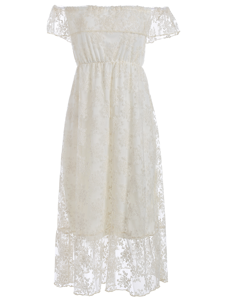 White Off Shoulder Ruffle Lace Wedding Dress